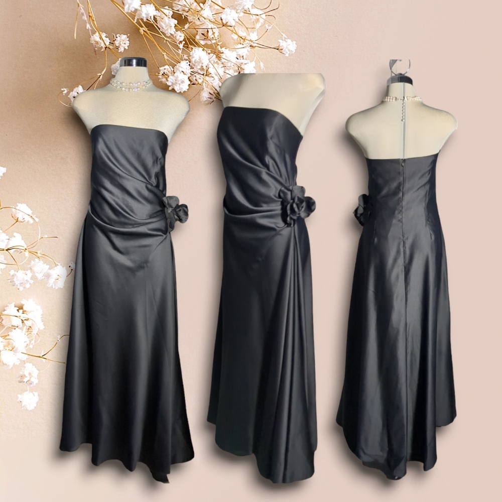 SCENE Designer Black Satin Strapless Flare Formal Elegant Dress Size 13/14